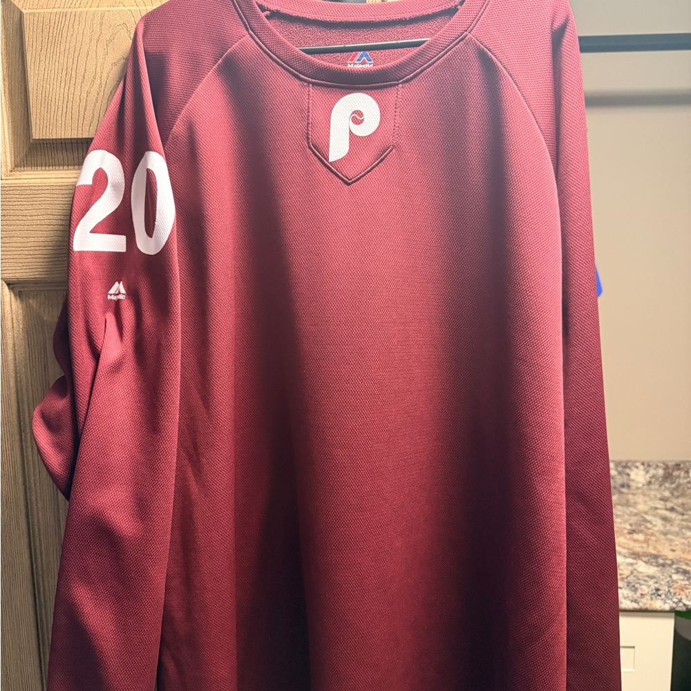 Majestic Retro Phillies Maroon Warmup. Mike Schmidt Number 20.
